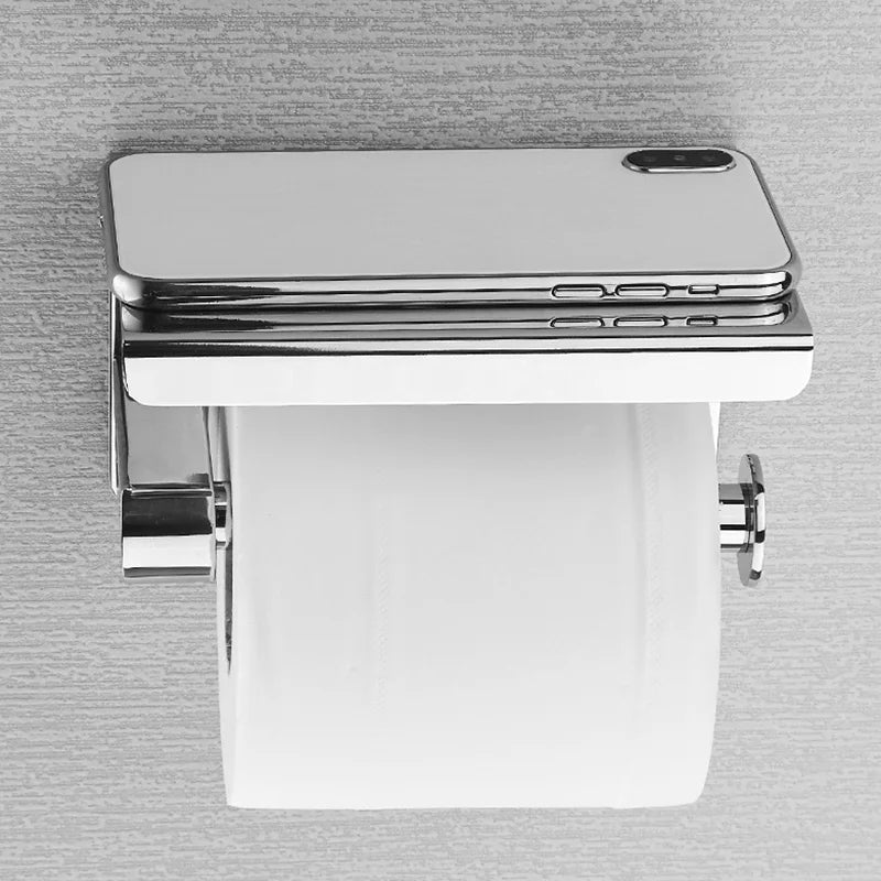 ROVOGO SUS 304 Stainless Steel Toilet Paper Holder with Phone Shelf, Bathroom Tissue Holder Toilet Paper Roll Holder