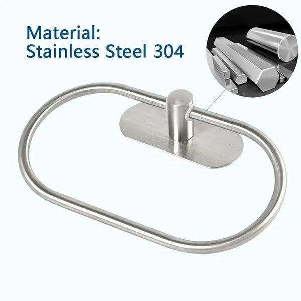 Stainless Steel Towel Holder Self-adhesive Bathroom Towels Rack Black Washhand Hanger Ring Rail Bar Kitchen Storage Accessories