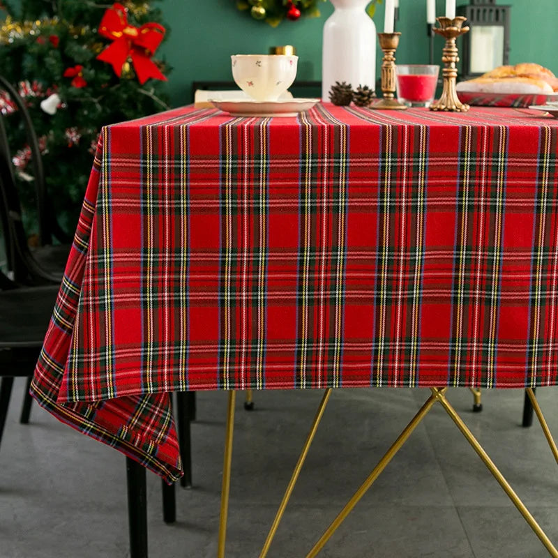 Christmas Plaid Themed Checkered Tablecloth Suitable for Holiday Parties Banquets Restaurants Kitchen Decoration Fabric American