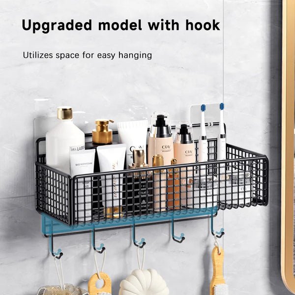 Bathroom Organiser Multifunctional Toiletries Organiser No-Punch Bathroom Shelf Bathroom Kitchen Wall Mount Storage Rack