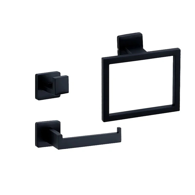 Bathroom Hardware Set Accessories Black Shelf Robe Hook Hanger Towel Rail Bar Rack Tissue Paper Holder Stainless Steel