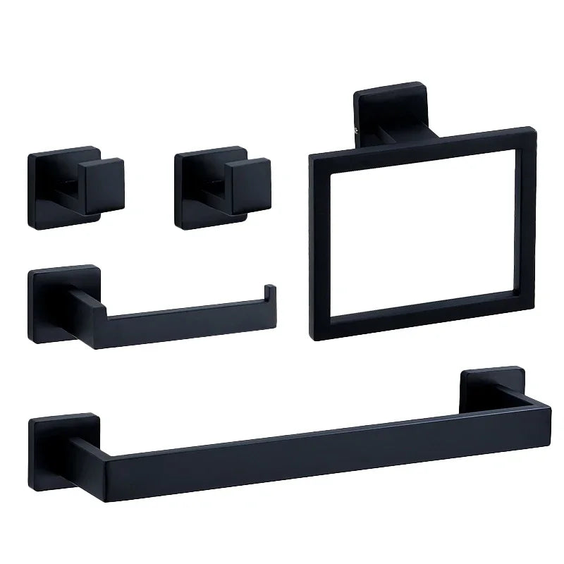 Bathroom Hardware Set Accessories Black Shelf Robe Hook Hanger Towel Rail Bar Rack Tissue Paper Holder Stainless Steel