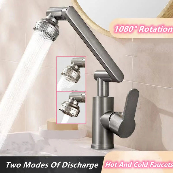 Bathroom Sink Faucet Basin Faucet 1080° Swivel Multifunction Cold and Hot Water Tap Kitchen Sink Faucet 2 Modes Water Tap