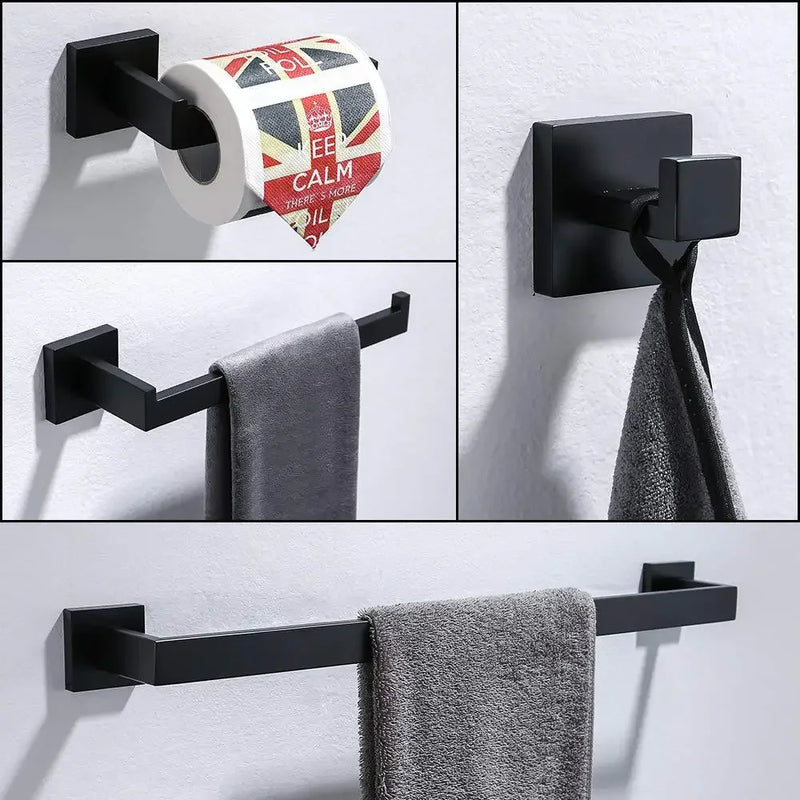 Bathroom Hardware Set Accessories Black Shelf Robe Hook Hanger Towel Rail Bar Rack Tissue Paper Holder Stainless Steel