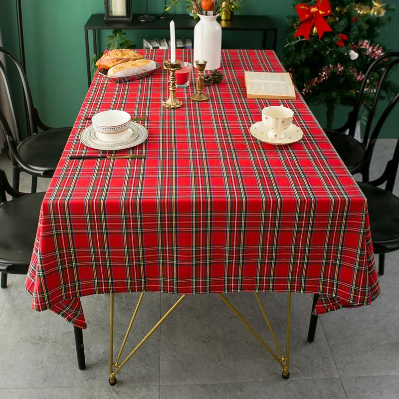 Christmas Plaid Themed Checkered Tablecloth Suitable for Holiday Parties Banquets Restaurants Kitchen Decoration Fabric American