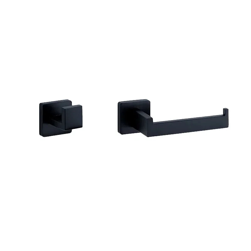 Bathroom Hardware Set Accessories Black Shelf Robe Hook Hanger Towel Rail Bar Rack Tissue Paper Holder Stainless Steel