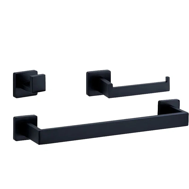 Bathroom Hardware Set Accessories Black Shelf Robe Hook Hanger Towel Rail Bar Rack Tissue Paper Holder Stainless Steel