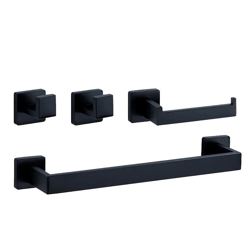 Bathroom Hardware Set Accessories Black Shelf Robe Hook Hanger Towel Rail Bar Rack Tissue Paper Holder Stainless Steel