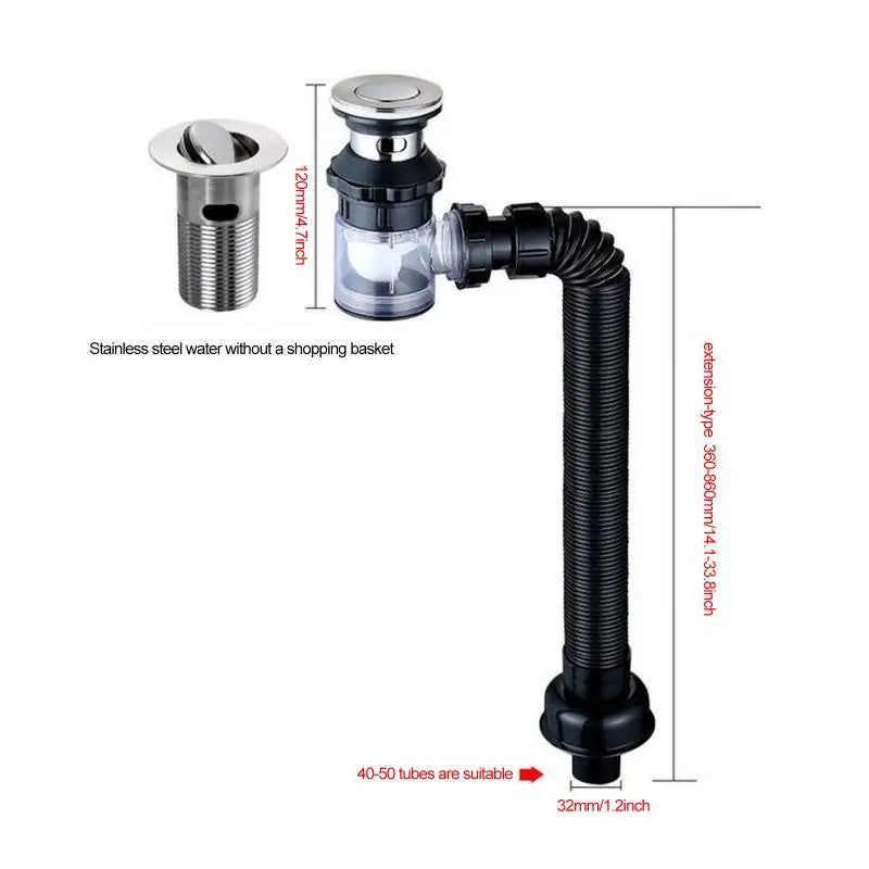 Kitchen Sink Drain Pipe Flexible Stretchable Deodorant Strainer Pipeline Washbasin Anti Blockage Sink Strainer Drain Pipe