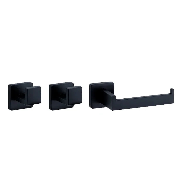 Bathroom Hardware Set Accessories Black Shelf Robe Hook Hanger Towel Rail Bar Rack Tissue Paper Holder Stainless Steel